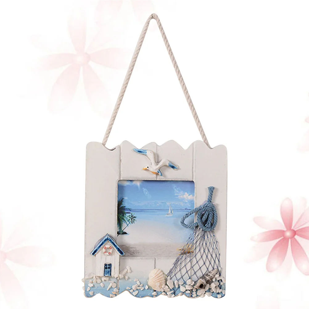 

Picture Frame Beach Frames Photo Mediterranean Style Nautical Wooden Seashell Themed Ocean Holder Summer Decor