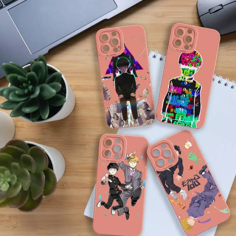 

Mob Psycho 100 anime Phone Case For iPhone 13 12 11 Pro MAX Mini X XS XR 7 8 Plus Camera Lens Liquid Silicone