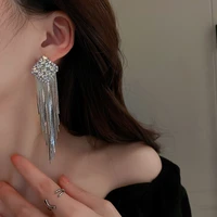 new fashion long tassel rhinestone drop earrings simple geometric crystal earrings for women statement jewelry
