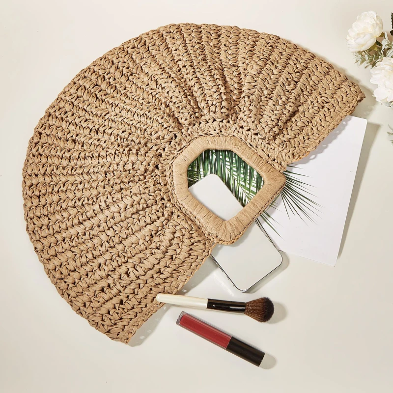 

Women's Handbag Simple And Solid Color Vacation Beach Handheld Moon Shape Bag Photo Taking Vintage Casual Straw Woven Bag