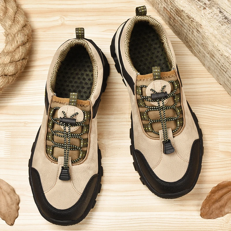 HIKEUP Men's Hiking Shoes Suede Leather Wear-resistant Outdoor Hunting Shoes Men Sport Trekking Walking Mens Tactical Sneakers