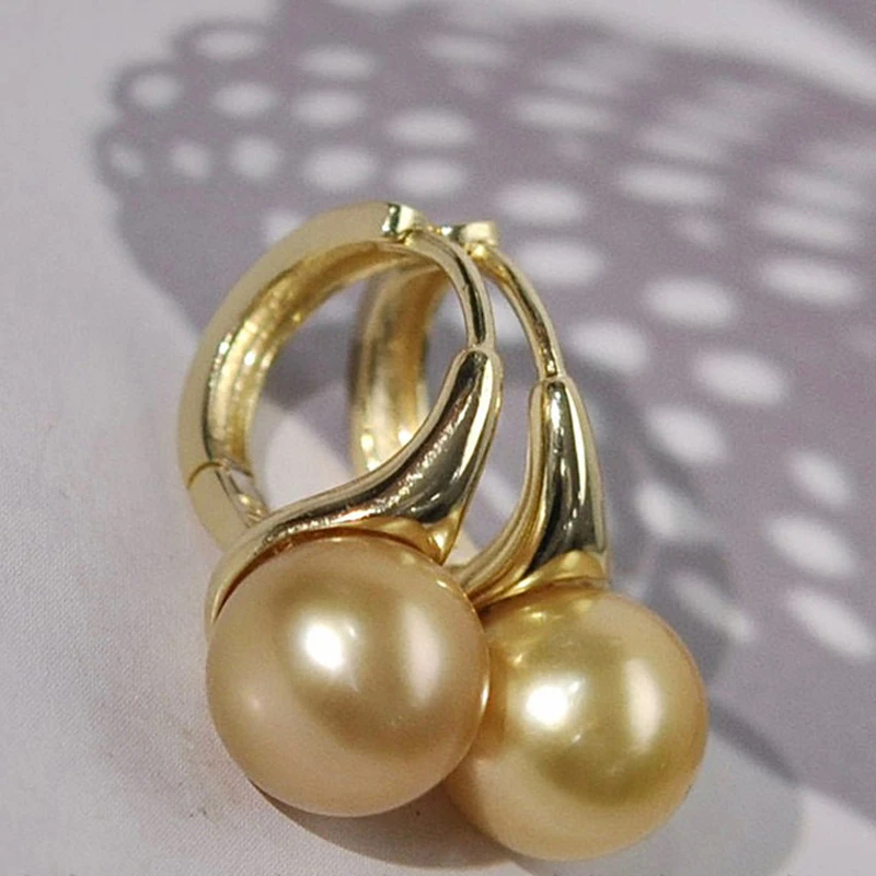 

MeiBaPJ 9-10mm Natural Golden Round Pearls Fashion Stud Earrings 925 Sterling Silver Fine Wedding Jewelry for Women