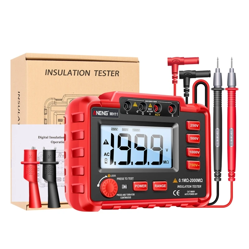 

Digital Insulation Resistance Tester LCD Megohm Meter Megohmmeter DC250V/500V/1000V AC750V Used for Industrial Durable