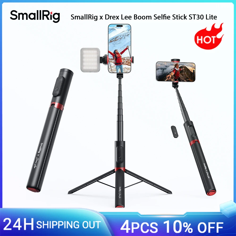Фото Палка для селфи SmallRig x Drex Lee Boom ST30 Lite, регулируемая высота 12,2–57,9 дюйма, держатель для телефона со штативом, черный -5292 №1