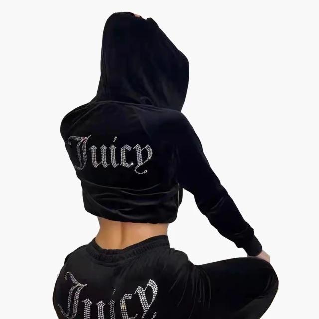 

Velvet Tracksuit 2022 Winter Sport Fleece Crop Top Women Two Piece Jogging Set Velour Suits Met Hoodie Pants Suit Womens