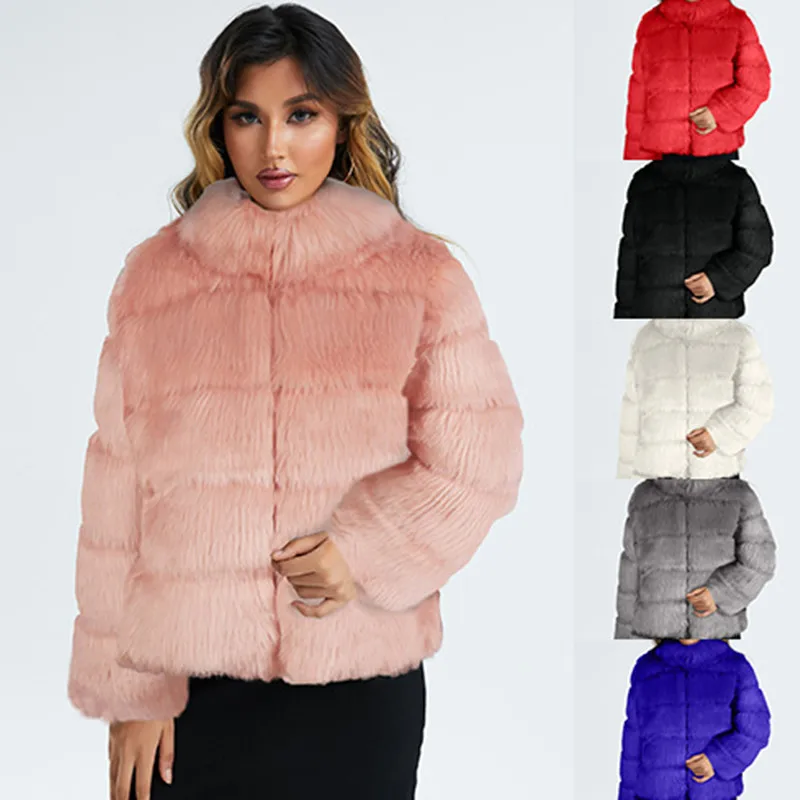 

Fashion Faux Fur Jacket Casual Ladies Faux Fur Stand Collar Top Women Fur Short Jacket Y1358
