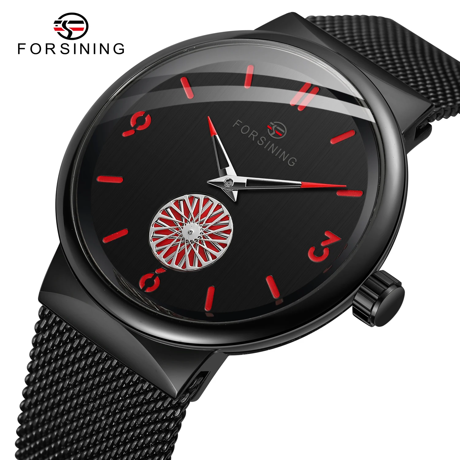 

2022 Forsining Newest Men Mechanical Wrist Watch Stainless Steel Mesh Strap Business Simple Design Watches for Man's Hours