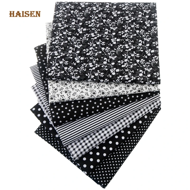 

Black Thin Cotton Fabric Patchwork For Sewing Scrapbook Cloth Fat Quarters Tissue For Quilting Needlework Pattern 7 pcs/50*50cm