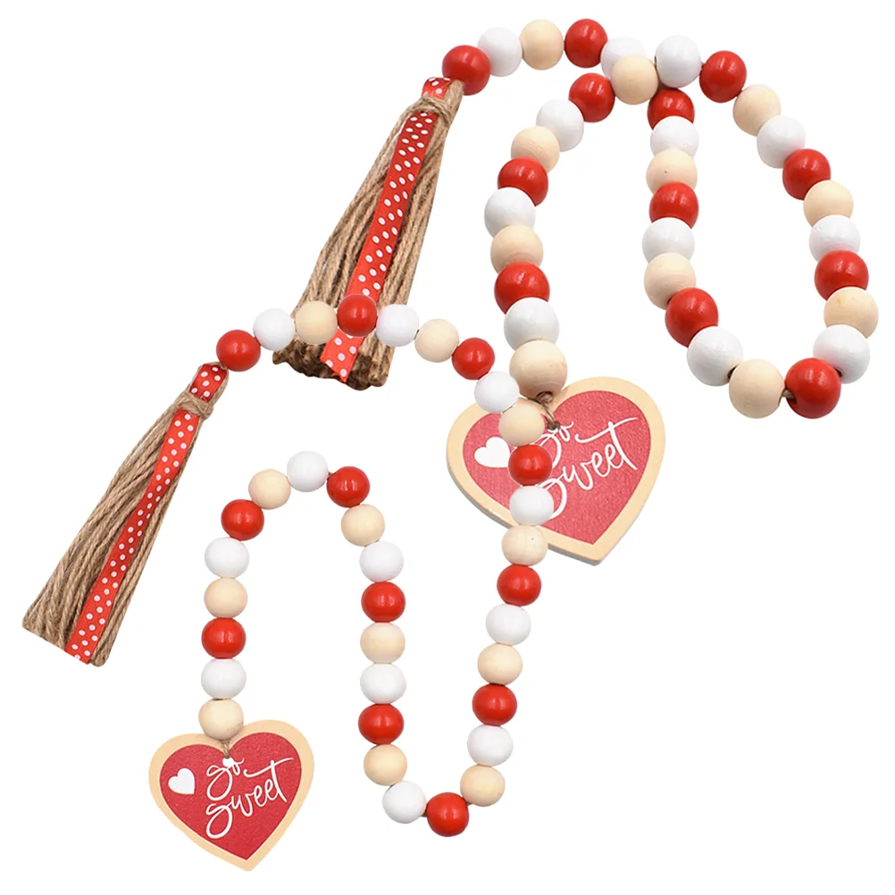

2pcs Valentine's Day Beaded Garland Hanging Valentine's Day Bead Tassel String Wood Bead Garland