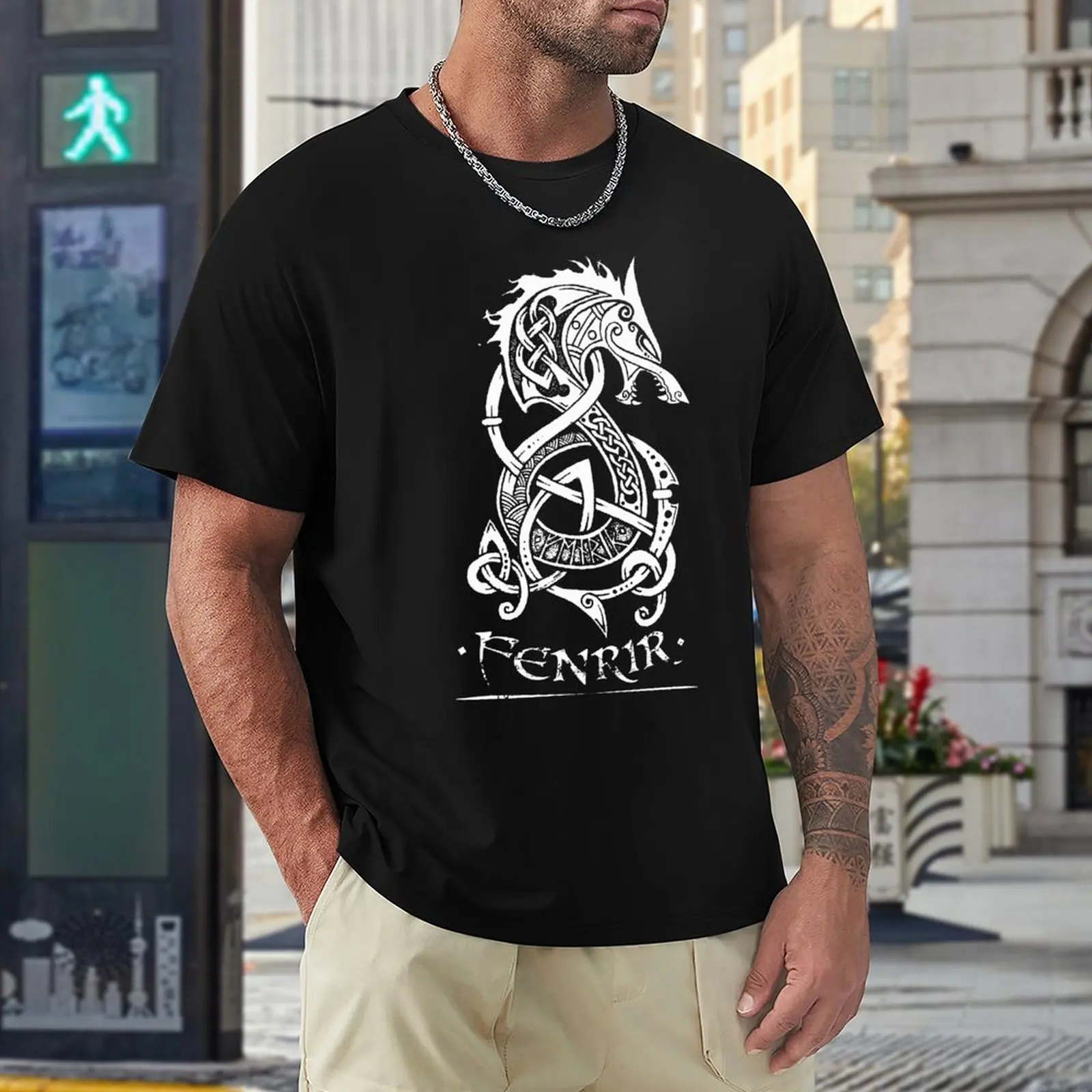 

Fenrir Viking Shield (Grayscale) Vikings Tshirt Unique T-shirt Fresh Sport Graphic Fitness Eur Size