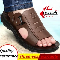 summer new leather mens sandals non slip wear resistant beach shoes mens korean version all match casual sandals and slippers