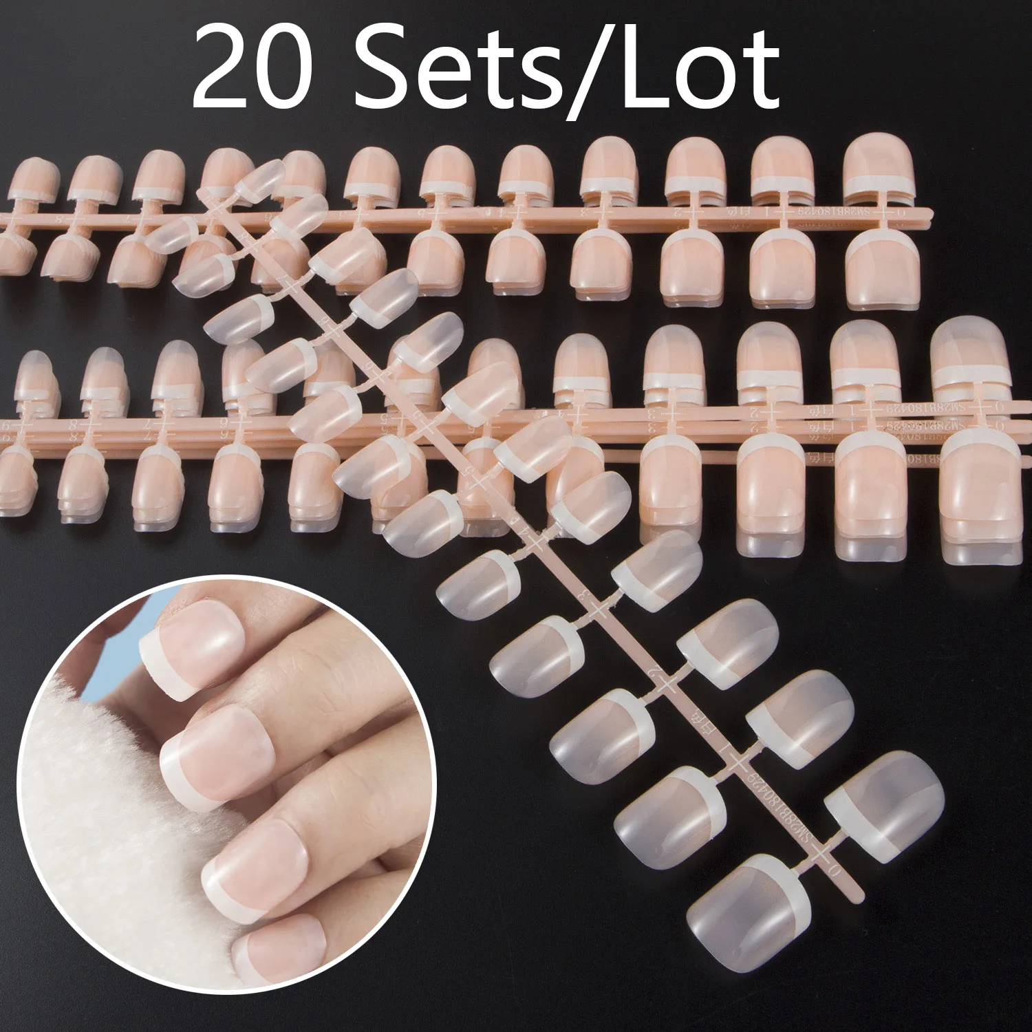 

Fresh Color 20 Sets/Lot UV Coat French Style Square False Nail Tips for Press on Square Nail DIY Short Length Full Cover