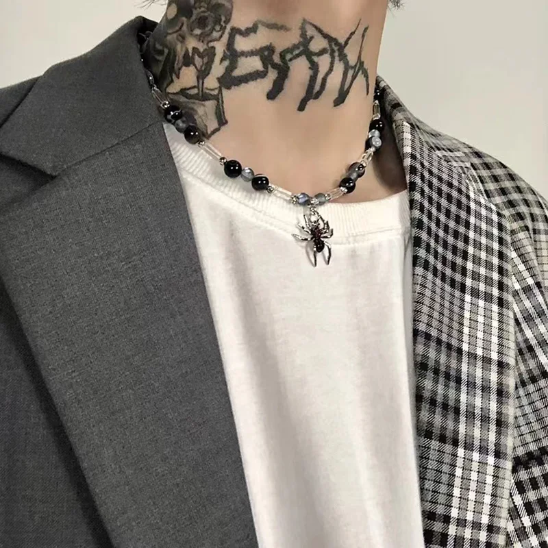 

Ожерелье с подвеской в виде паука для женщин и мужчин, Винтажное колье до ключицы с бусинами в стиле панк, Готическая цепочка в стиле хип-хоп,...