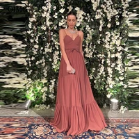 oimg a line old pink matte satin prom dresses spaghetti straps tiered arabic women evening gowns vintage formal party dress