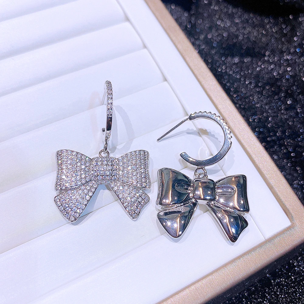 

Luxury CZ Crystal Large Bowbnot Dangle Earrings Platinum Plated Cubic Zirconia Women Jewelry