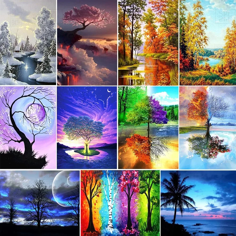 

Diamond Painting Landscape Full Drill Four Season Tree Picture Embroidery Mosaic Forest Landscape Cross Stitch Home Decor