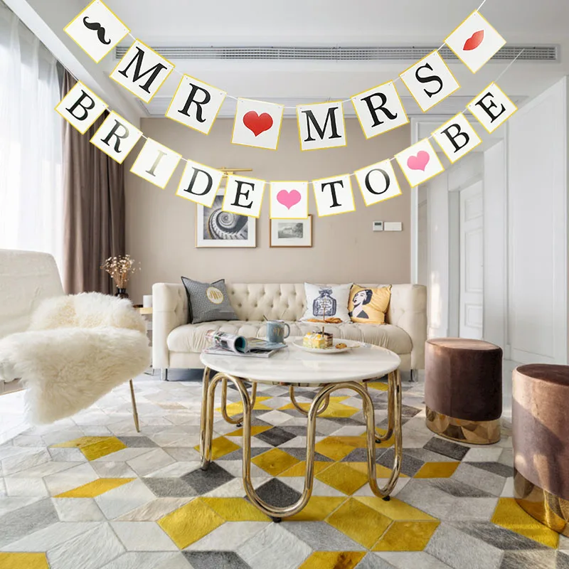 Только что заженный баннер мистер миссис белые буквы Бумажная гирлянда для