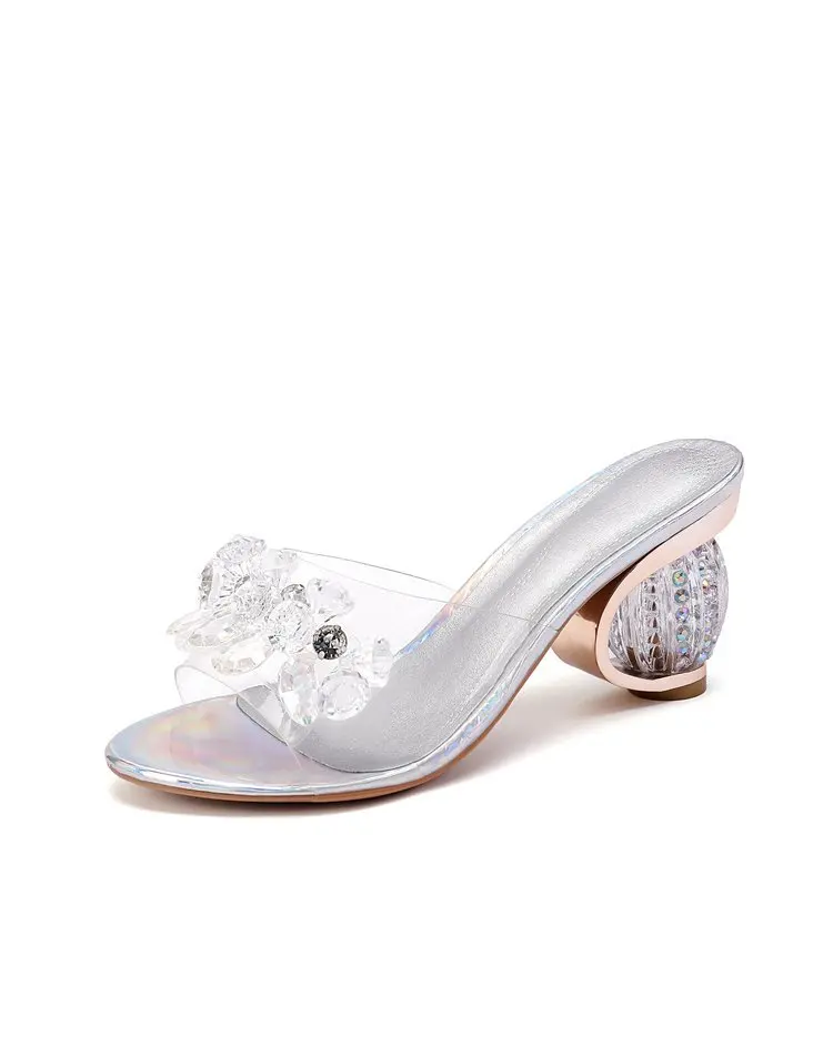 

2022 New Sandals Women Crystal Peep Toe High Heels shoes Crystal Transparent Heel Sandals Slippers Pumps Women Shoes