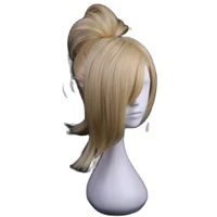 35cm synthetic short blonde wig cosplay costume game ow overwatch mercy cosplay wigs with one chip ponytail