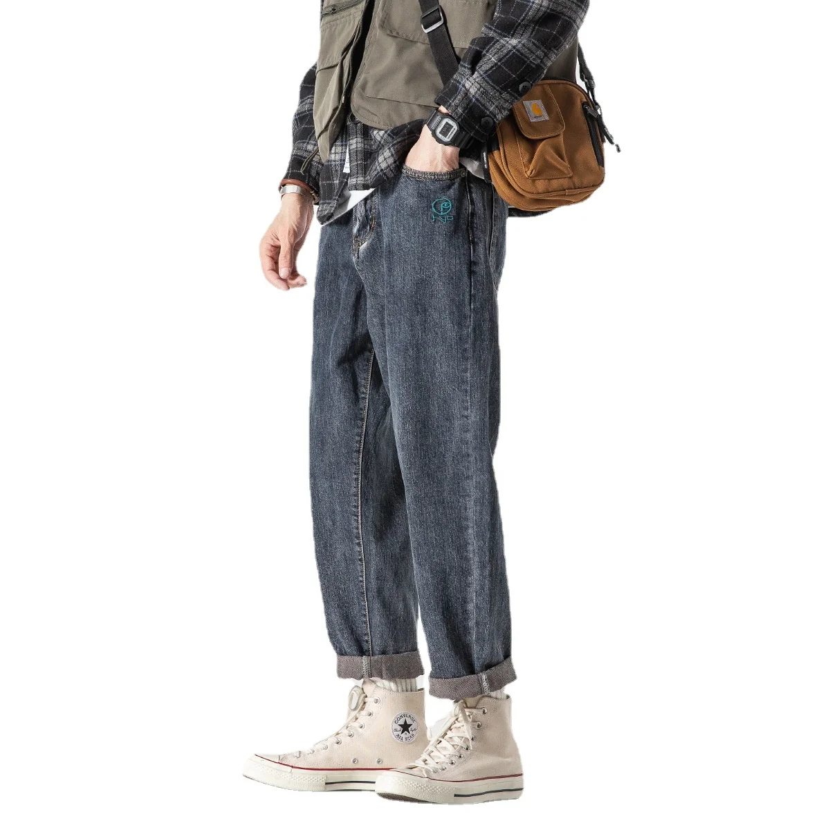 

Wholesale 2022 Retro Denim Trousers Men's Spring Autumn Straight Loose Korean Fashion Joker Casual Baggy Pants Boyfriend Jeans