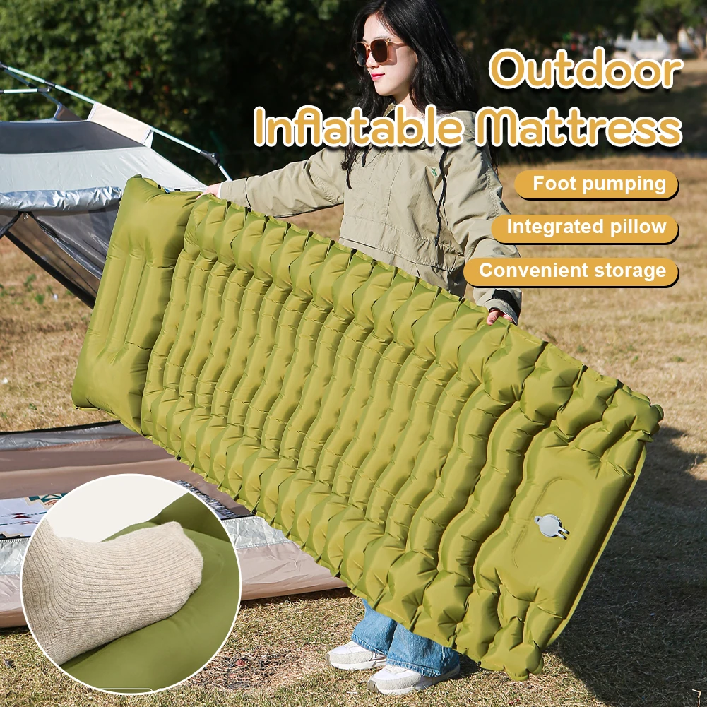 

Outdoor Camping Inflatable Mattress Folding Sleeping Pad with Pillow Fast Inflate & Deflate Sleeping Mat for Hiking Backpacking