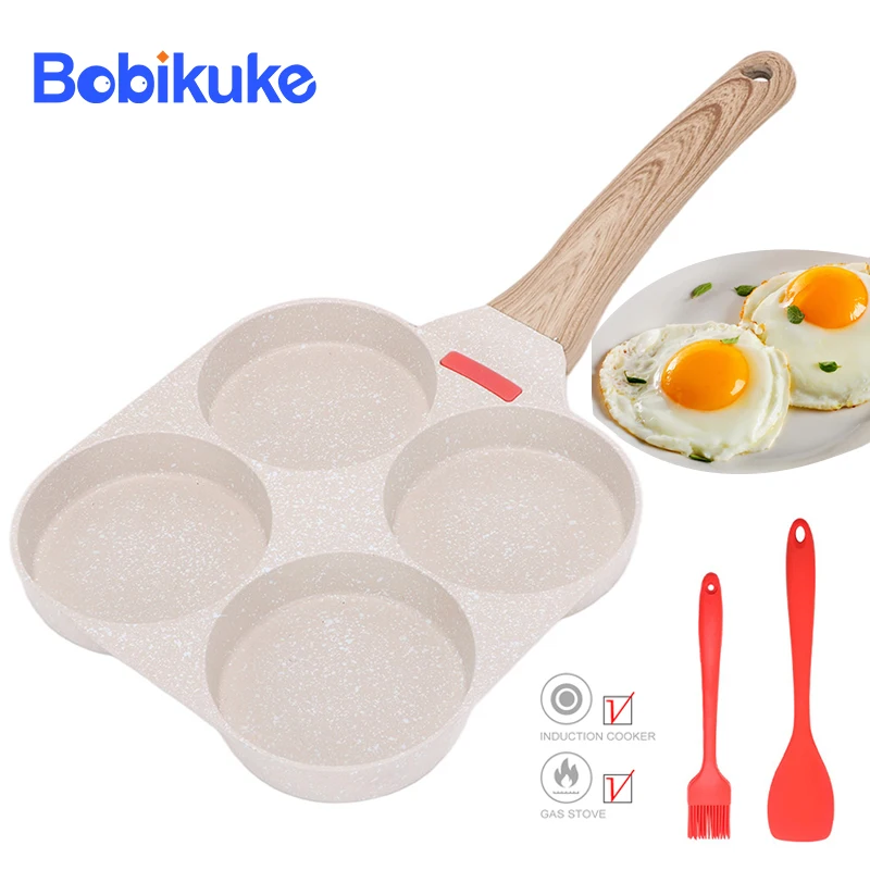 

BOBIKUKE 4-Hole Egg Frying Pan Durable Non-Stick Egg Ham Pans Pancake Steak Cooking Pots Breakfast Maker Cookware