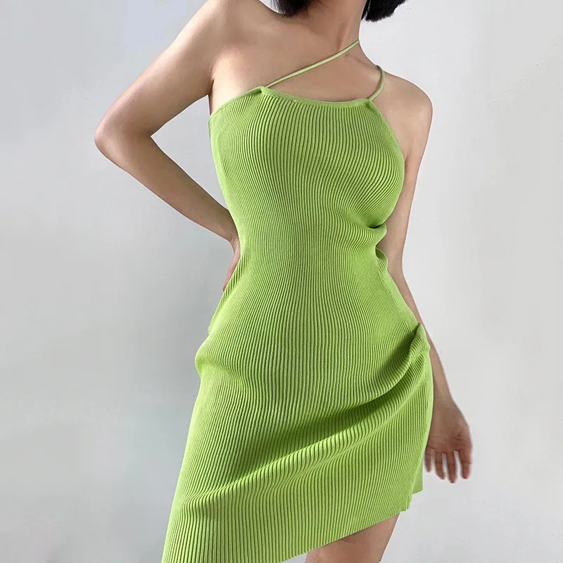 

Women Knitted Chic Halter Slim Dress High Waist Backless Sexy Bodycon Dresses vestido feminino