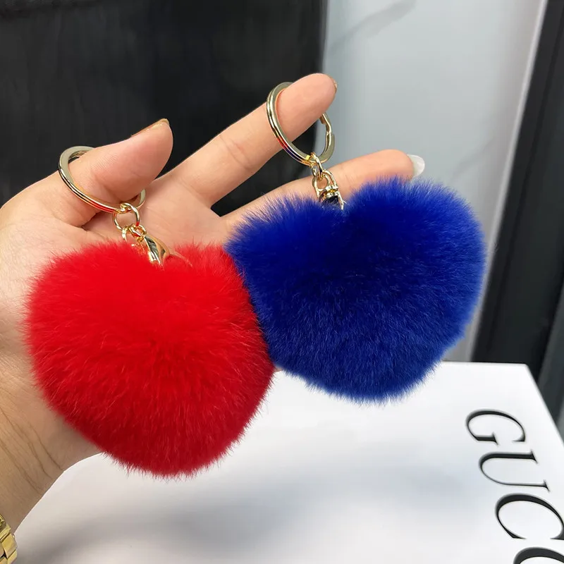 Брелок с подвеской в виде сердца из натурального кроличьего меха