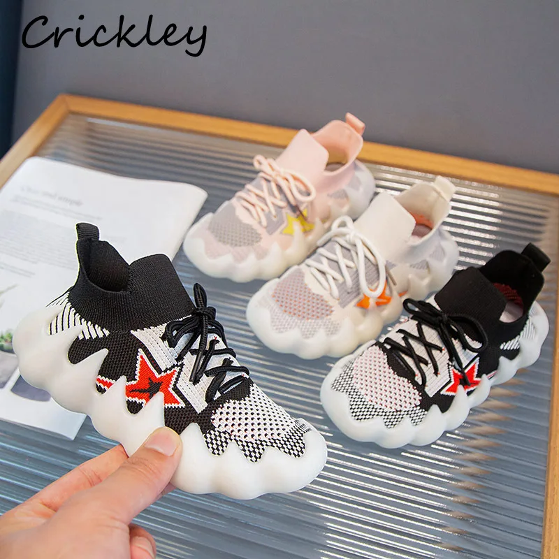 

Spring Autumn Girls Boys Sneakers Knitted Breathable Sports Shoes For Children Anti Slip Soft Bottom Toddler Kids Running Shoes