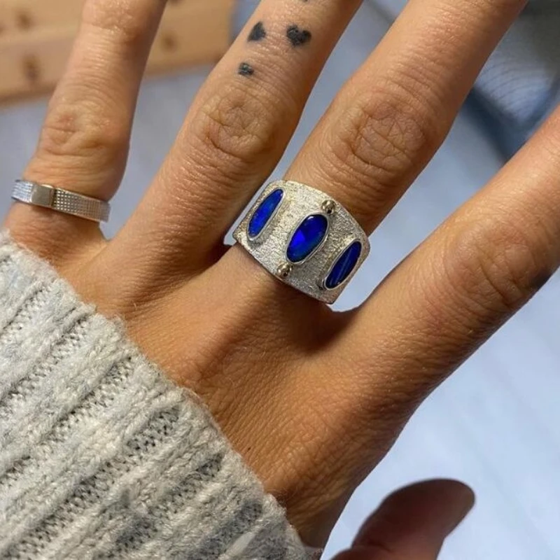 

Wholesale New Hot Sale Bohemia Blue Zircon Copper Rings For Women Engagement Party Wedding Jewelry Hand Accessories Size 7-12