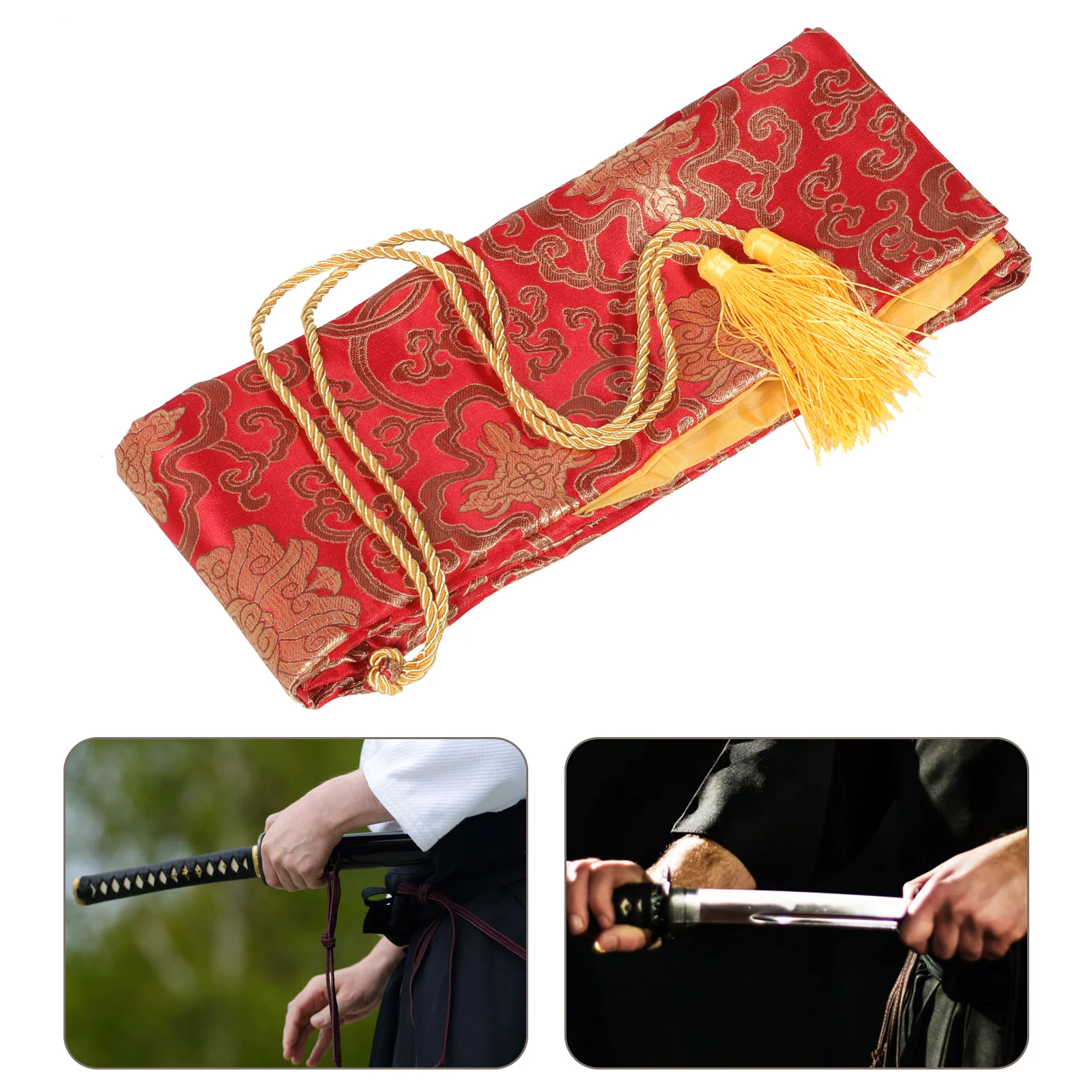 

Silk Bag Long Swords Handbag Organizer Design Tote Japanese Samurai Storage Decorative Chinese Holders