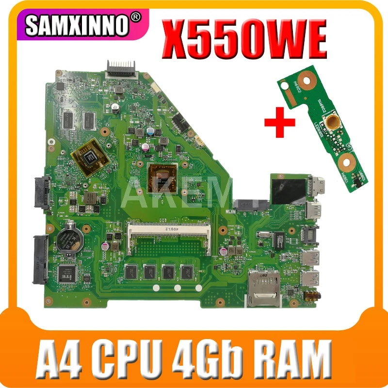 

SAMXINNO X550WE Laptop motherboard For Asus X550W X550WE X550W D552W X552WE original mainboard A4 CPU 4Gb RAM