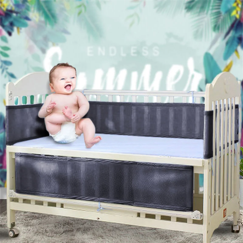 

Summer Baby Crib Bumper Safety Crash Baby'S Bed Bumpers Newborn Bedding Sets Breathable Rails Anti Fall Down Solid Color