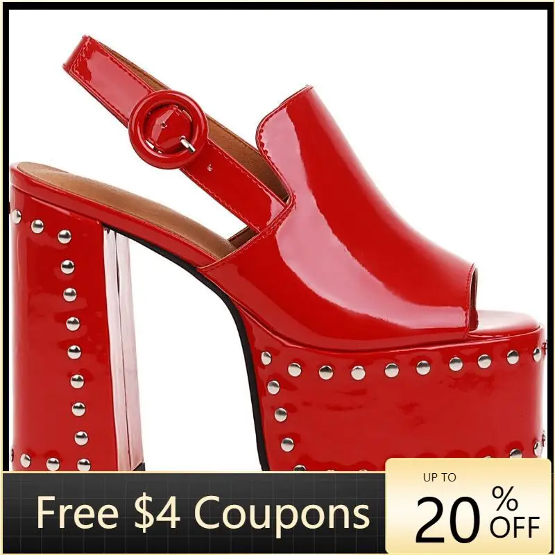 

2022 New Women's Sandals Summer Platform Bridals Wedding Party Thick High Heel Sexy Sling Back Rivet Peep Toe Shoes 11-CHC-25