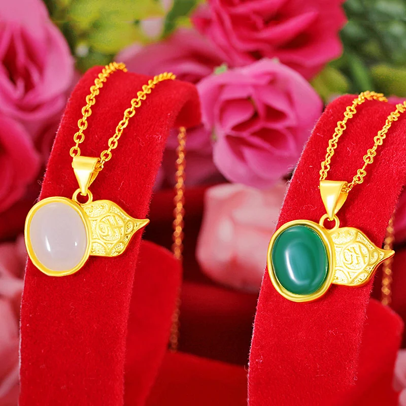 

New Arrival Sand Gold Gourd Necklace Female Jewelry Ethnic Style Jade Clavicle Chain Women Fashion Pendants Quality Blessing