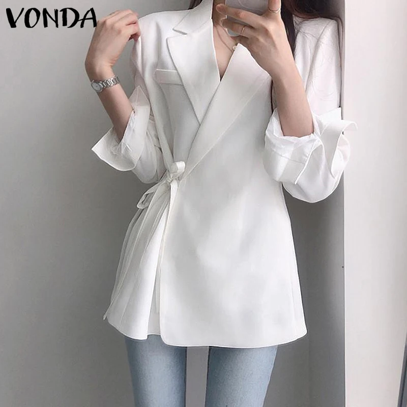 

Casual Solid Color Coats Women Coats 2022 VONDA Femme Blazer Elegant Lapel Collar Tunic Blazer Long Sleeve Suit Outwear Feminina