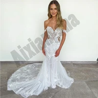 awesome wedding dresses shiny glitter appliques lace vestidos de novia mermaid off the shouder woman luxury robe de mariee