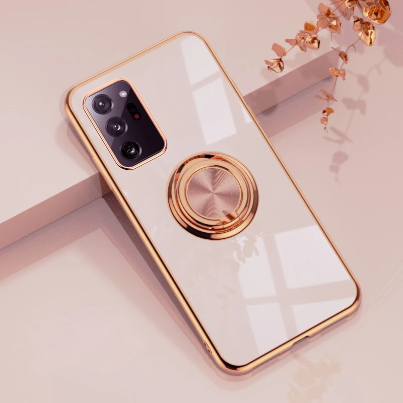Luxury Plating Case For Samsung Galaxy S22 Note 20 S21 Ultra 20Ultra Note10 S20 FE S10 Note 9 10 Plus S22Plus Covers Ring Holder