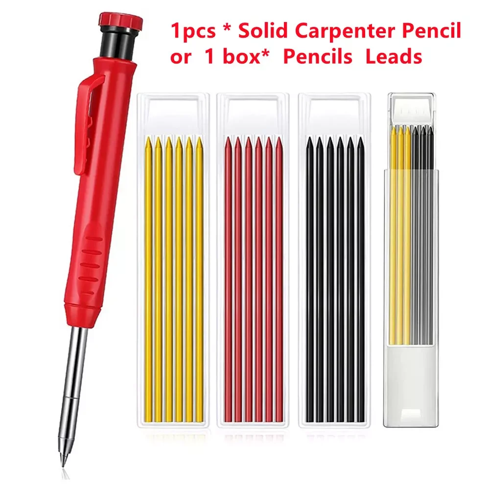 Carpenter Pencil Set With Built-in Sharpener Deep Hole Mechanical Pencil Leads Scribe Tool Carpenter Pencil Carpenter