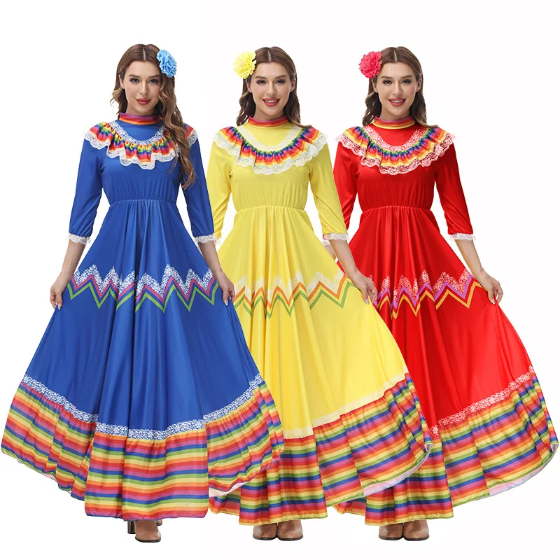 

Umorden Women Traditional Mexican Folk Dancer Dress for Adult National Mexico Style Cinco De Mayo Costume Bohemia Long