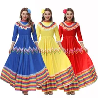 Umorden Women Traditional Mexican Folk Dancer Dress for Adult National Mexico Style Cinco De Mayo Costume Bohemia Long