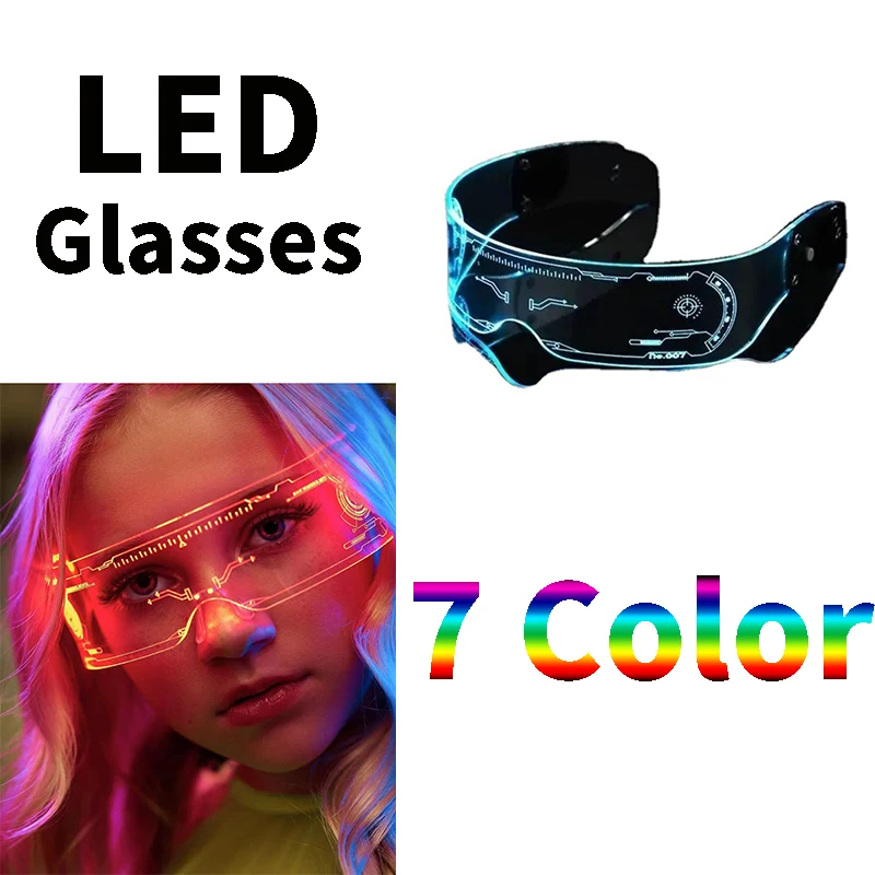 

СВЕТОДИОДНЫЕ светящиеся очки RGB, 7 цветов, неоновые очки с подсветкой, очки для бара, Вечеринки На Хэллоуин, Рождество, вечеринки, очки в стиле...