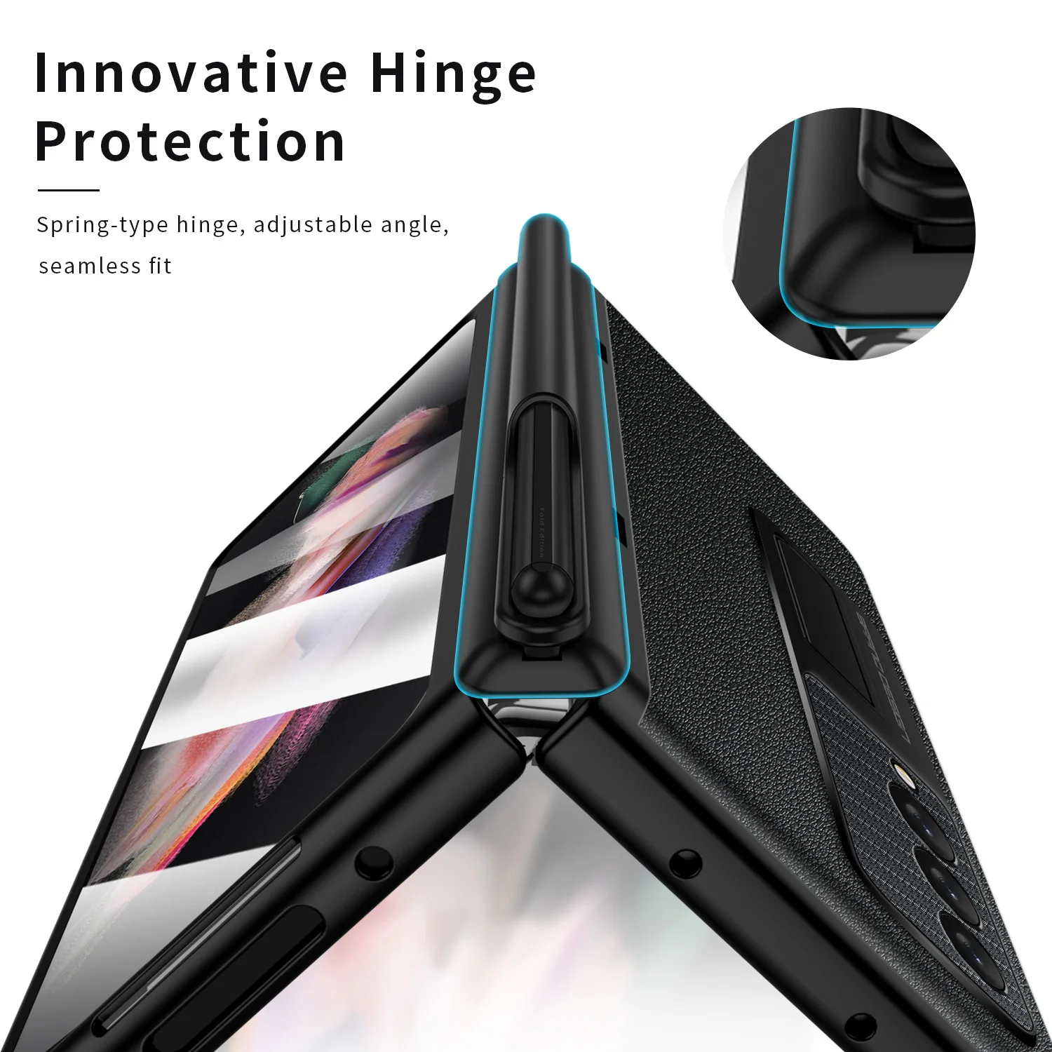 With S Pen Slot Holder Phone Case For Samsung Galaxy Z Fold 3 All-Inclusive Hinge Protection Cover Temper Galss Screen Protector