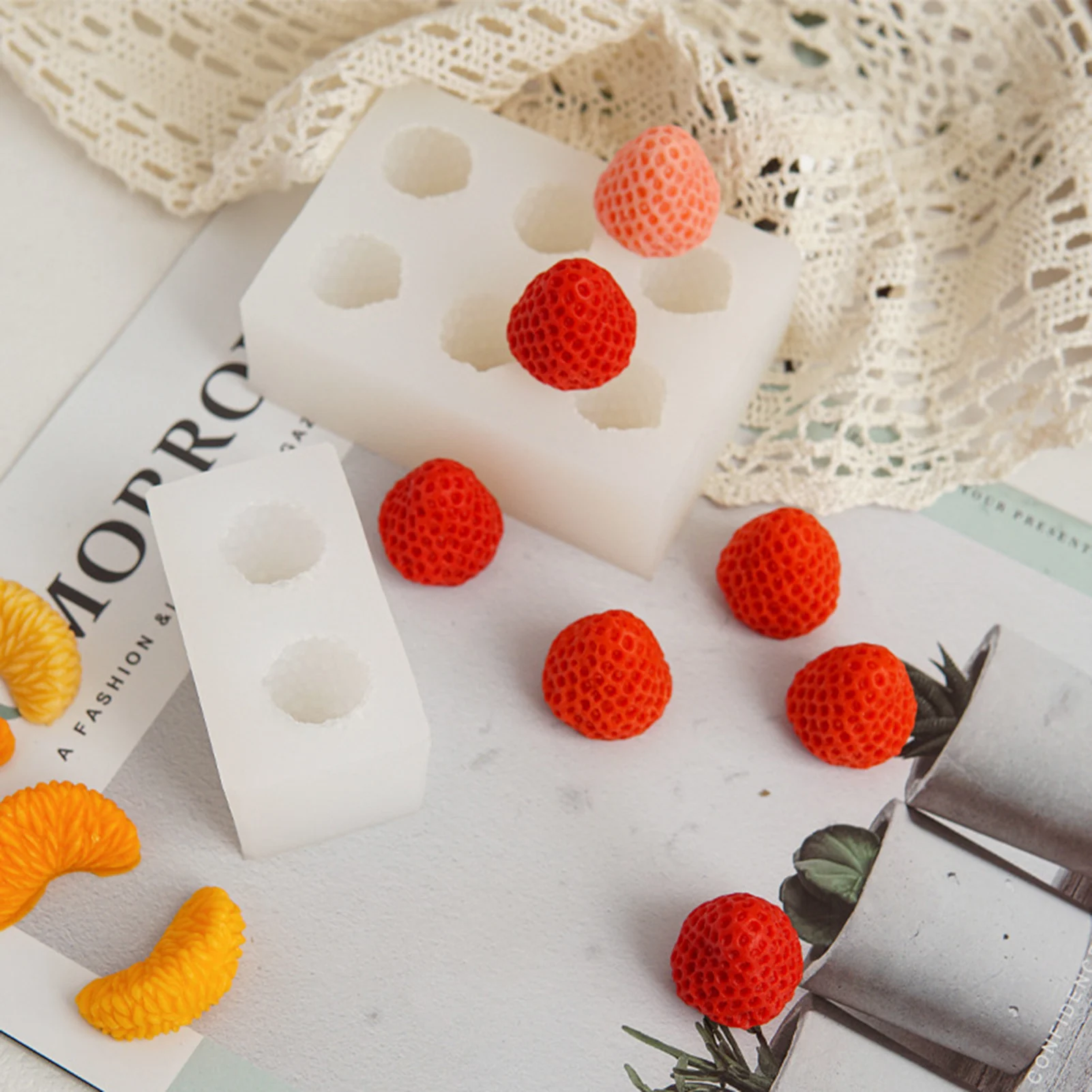 

Strawberry Baking Mold Strawberry-Shaped Silicone Mould 3D Mousse Dessert Baking Molds Soft Texture Cute Fruit Shapes