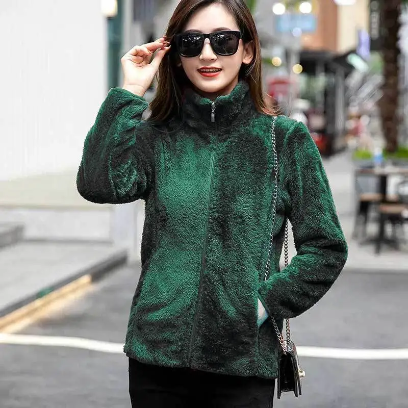 Parkas Women's Outdoors Coats 2022 Winter Fashion Faux Fur Coral Velvet Zipper Splicing Stand Collar Casual Warm Jackets Woman