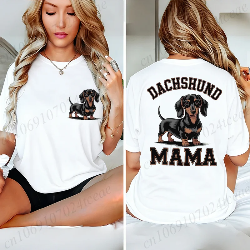 Фото Футболка с рисунком Dachshund Mama для женщин, повседневные летние футболки с короткими рукавами и круглым вырезом, футболки Dachshund Mama для любителей домашних животных, подарки №1