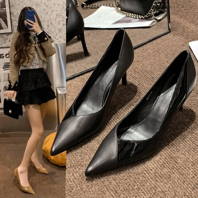 2023 Spring New Single Shoes Women's Shoes Single Shoes Rubber Pointed High Heels