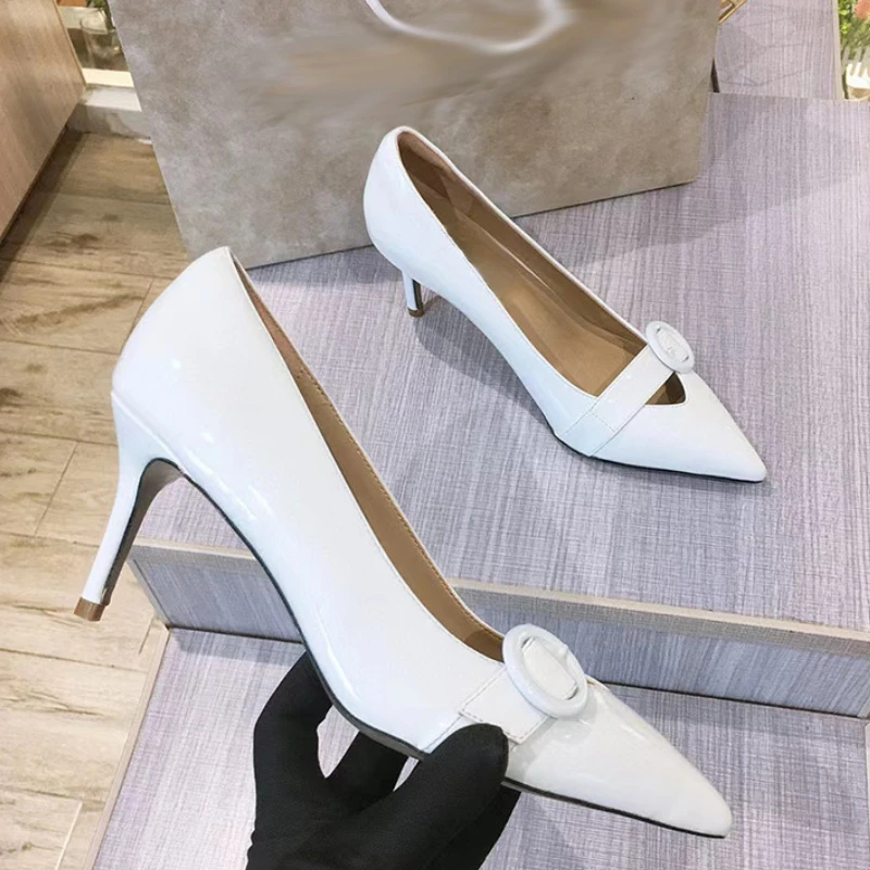 French Celebrity Sexy High Heel Shoes for Women 2023 Spring New Pointed Toe Shallow Heel Slim Heel Large Heel Single Shoes