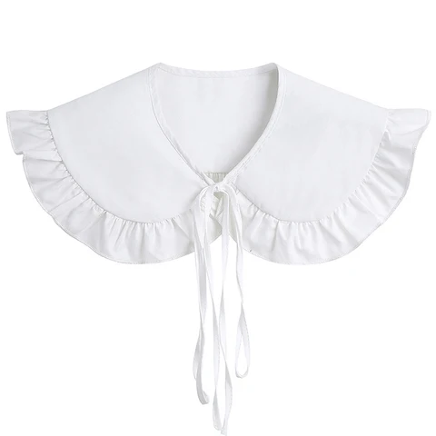 Japanese Women Girl Fake Collar Shawl Wrap Hollow Out Floral Lace Ruffled Trim Lapel Blouse Student Decor Short Capelet