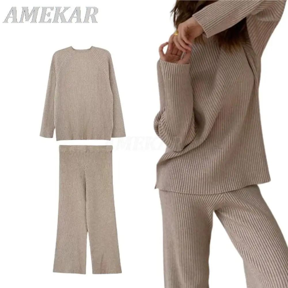 

Женский Элегантный мягкий вязаный свитер, комплекты, женский осенне-зимний теплый Повседневный свитер из двух предметов и штаны, наряды, Однотонный женский спортивный костюм